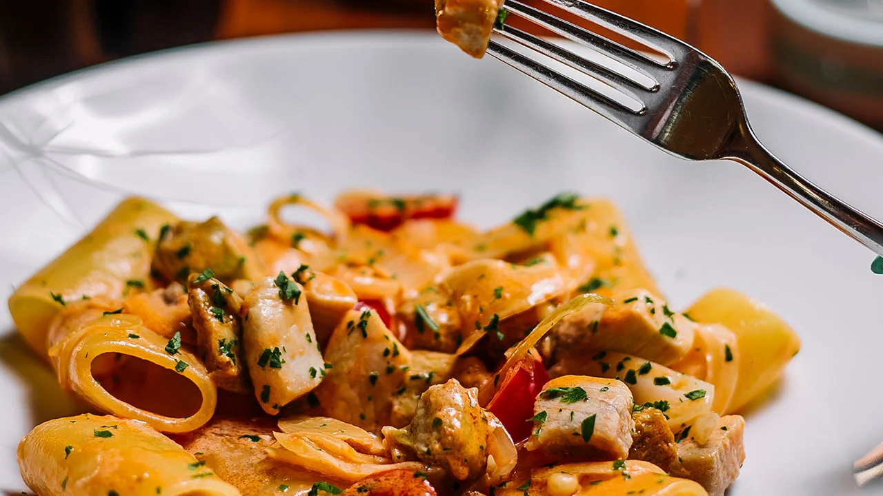 Untitled-13_0002_close-up-large-tube-pasta-with-chicken-cherry-tomato-with-chopped-parsley